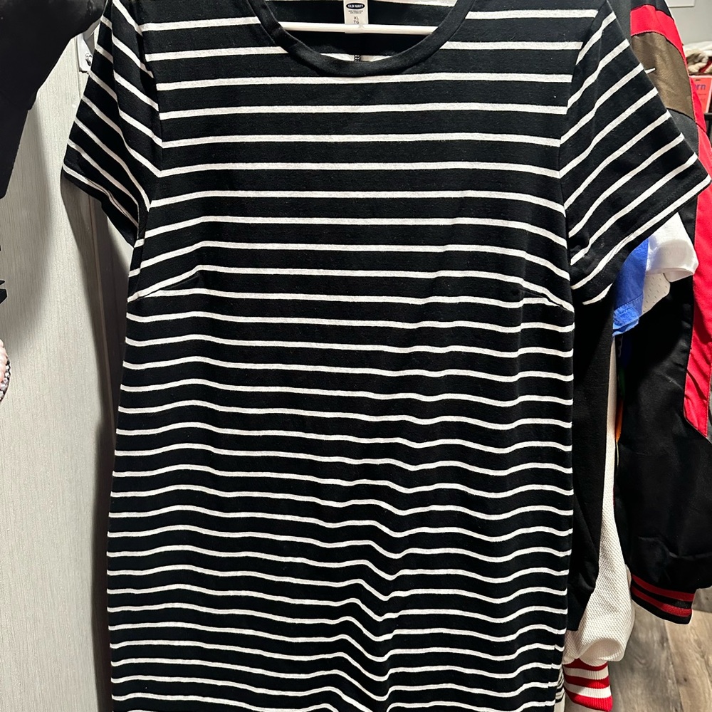 Old Navy Black and White Striped Midi Dress